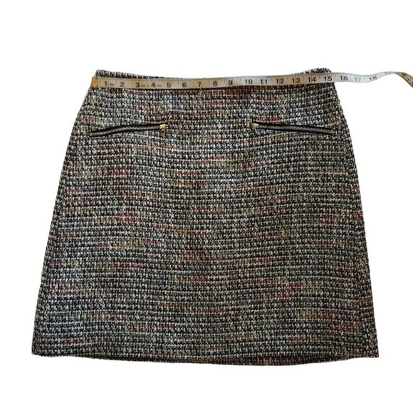 Loft Skirt Womens 4 Mini Tweed Zip Front Pockets Lined Multi Color - Picture 3 of 10